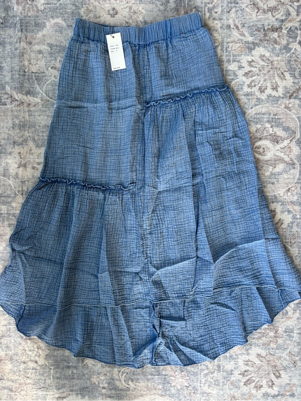Women's Blue Tiered Gauze Maxi Skirt NWT